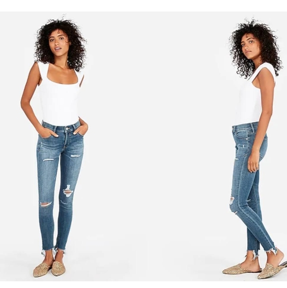 NWOT!! Express Mid Rise Ripped Raw Hem Cropped Jea - Picture 4 of 10